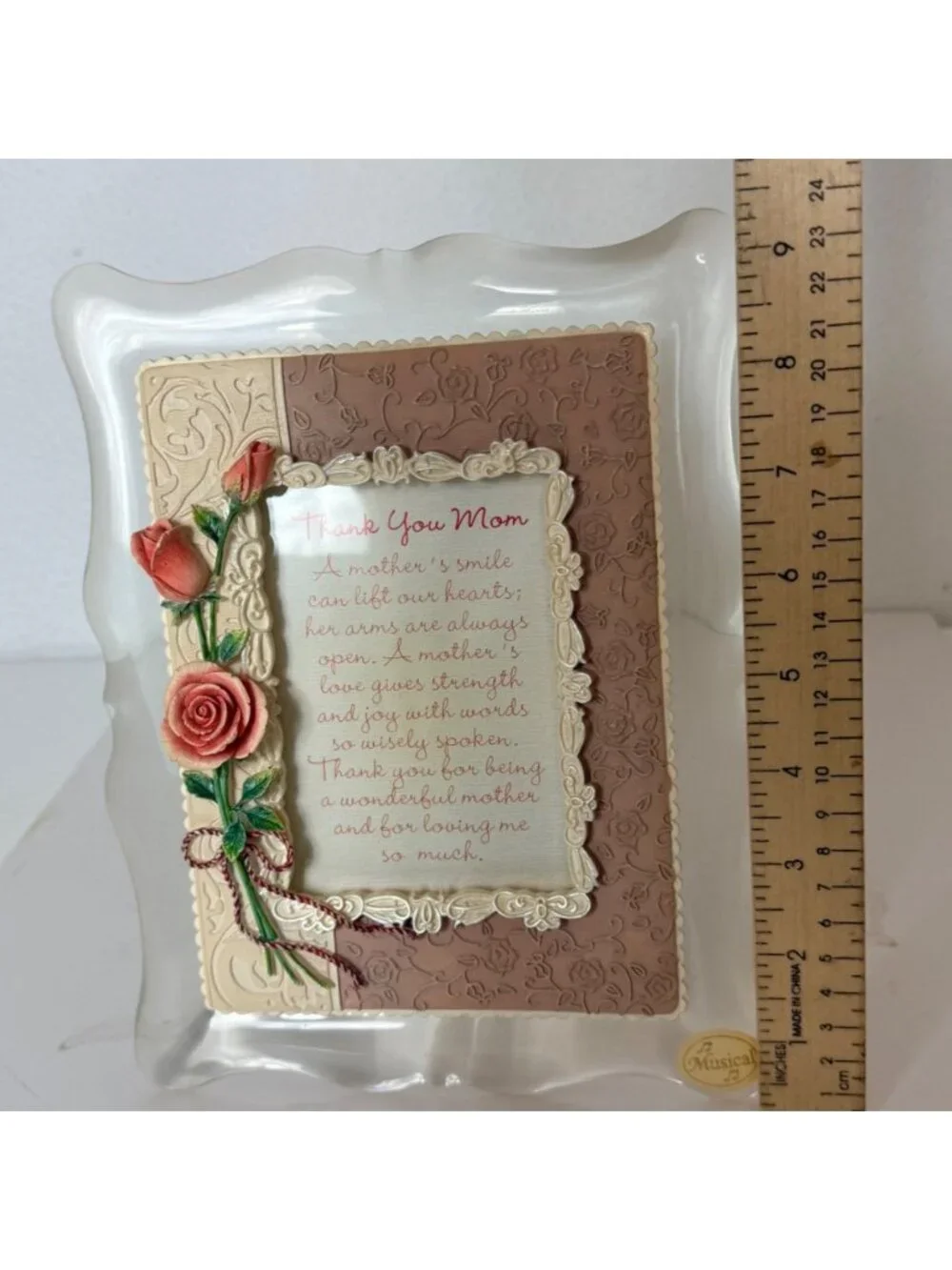 Thank You Mom Musical Frame Inspiration Rose Floral VTG Wind Beneath My Wings
